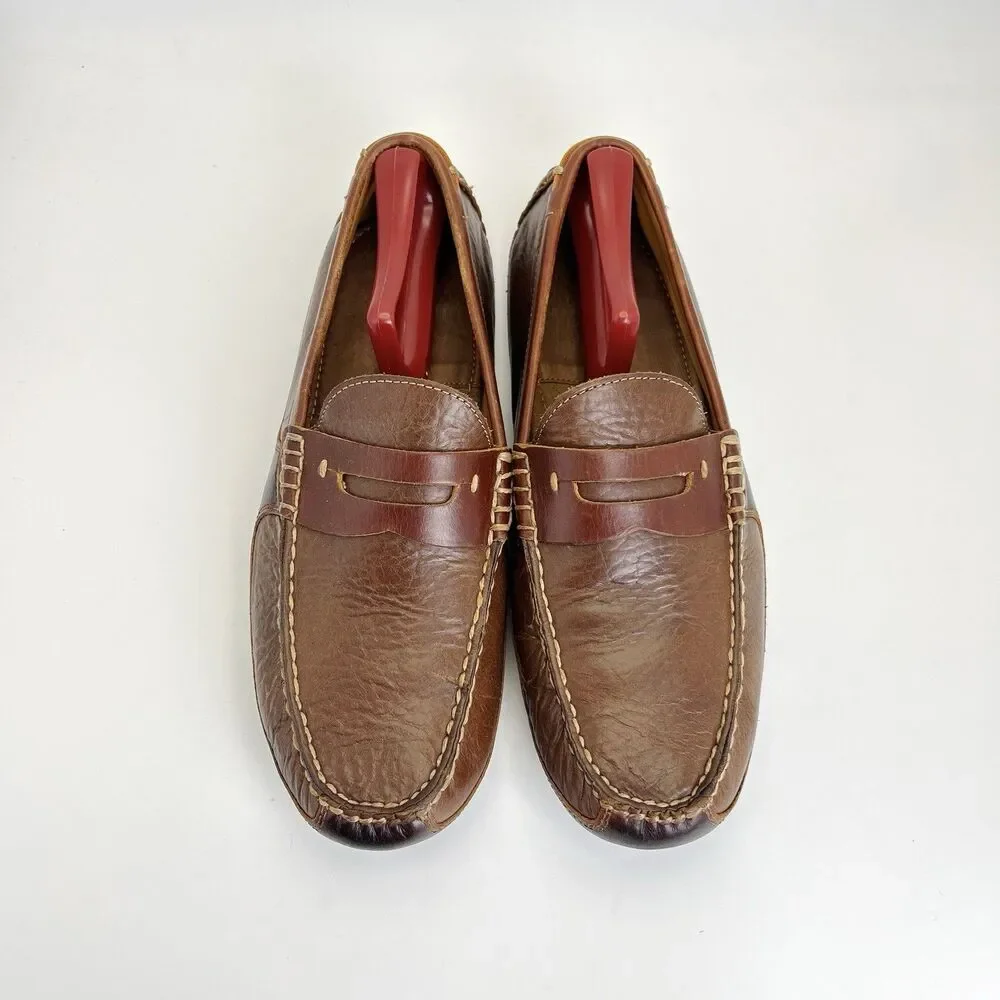 Trask Derek Brown Bison Leather Driving Shoes Penny Loafers Moccasins Mens 10.5